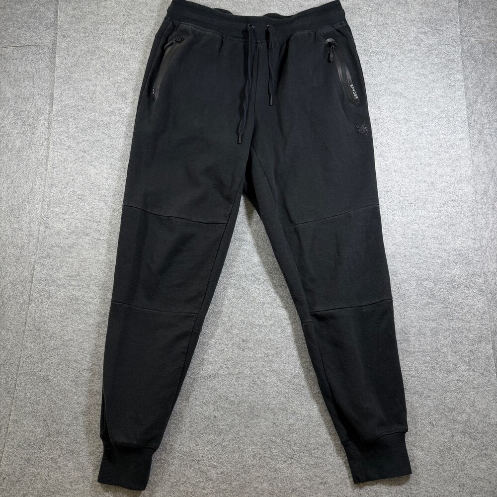 Spyder Active Joggers Mens L Black Drawstring Zip Pockets Ribbed Cuffs Taper